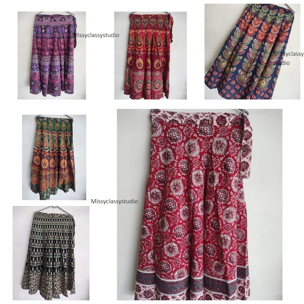 Natural Cotton Wrap Skirt For Women And Girls / Block Print Skirt / Long Handmade Maxi Skirt.