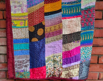Handmade Patchwork Kantha Quilt Cozy Blanket Bohemian Bedspread Winter Blankets Living Room Decoration