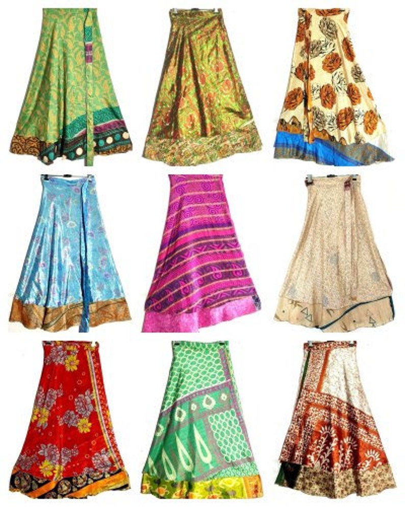 One Piece Indian Handmade Vintage Art Silk Sari Wrap Skirt - Etsy