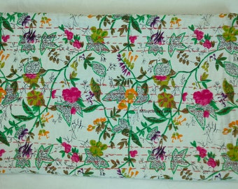 Edredón Kantha indio hecho a mano, manta reversible, colcha de tela de algodón, edredón bohemio chic, ropa de cama, cubrecamas