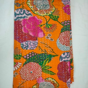 Impression florale Indien Kantha Quilt Boho Kantha Quilts Handmade Quilts Indian Kantha Throw Couverture Couvre-lit Quilting Bed Cover, Orange