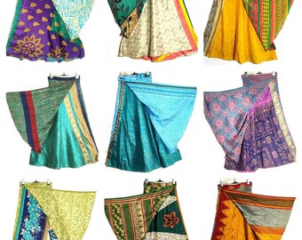 Wholesale Wrap Silk Skirts / Vintage Sari Long Skirts / Indian Recycled Summer Skirts / Hippie Maxi Skirts For Women & Girls / Boho Skirt