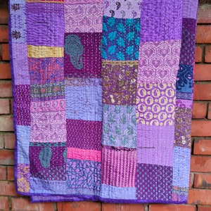 Indian handmade patchwork Silk/cotton kantha quilt hippie bedding bedspread boho bohemian vintage kantha blanket gudari king size bed cover
