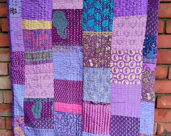 Indian handmade patchwork Silk/cotton kantha quilt hippie bedding bedspread boho bohemian vintage kantha blanket gudari king size bed cover