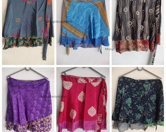 Wholesale Lot Of Indian Silk Mini Wrap Skirts Reversible And Lightweight Skirt For Women And Girl