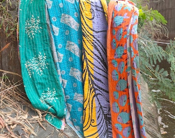 Handmade Quilts throw blanket and bath cover Indian Vintage Kantha Quilt Handmade Throw Reversible Blanket