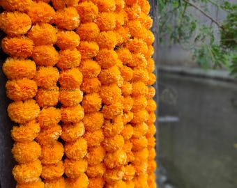 Artificial marigold flower plastic garland pom pom strings indian wedding decoration