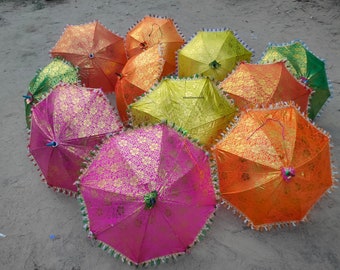 Indian Printed Silk Umbrella Wedding Birthday Party Decoration Garden Decor Parasols Sun Protection Beach Umbrellas