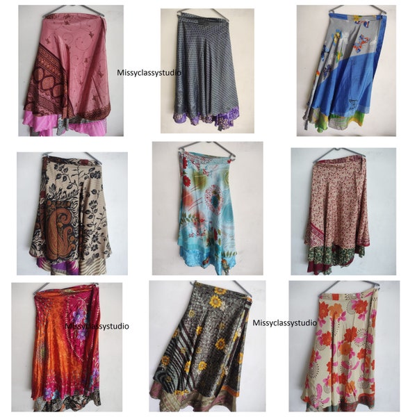 SALE ON Indian silk skirts vintage handmade sari wrap long maxi skirts / summer skirts / plus size hippie skirt for women & girls