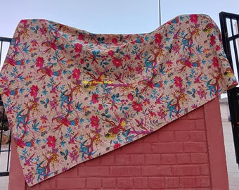 Bird printed cotton kantha quilt wedding decoration gifts for women