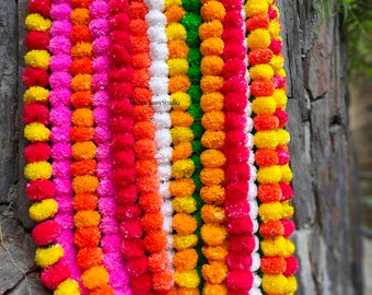 Ghirlande di calendula artificiale, corde di fiori, porta per feste mehndi, appesa a 5 piedi di lunghezza