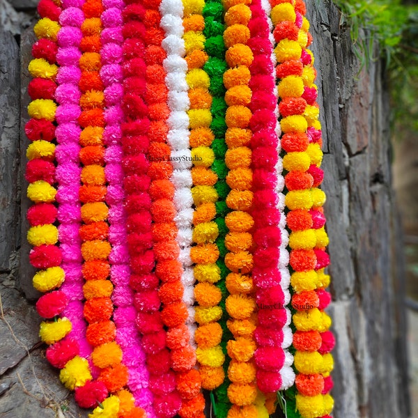 Artificial Marigold Garlands flower strings wedding mehndi party door hanging 5 feet long