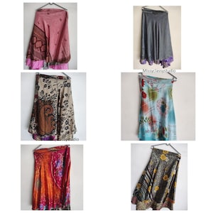 SALE Indian Handmade Vintage Recycled Art Silk Wrap Skirts For Women Sari Long Skirt Summer Maxi Skirt (Assorted Colors )