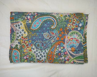 Paisley Print Kantha Quilt Cotton Bedspread Indian Handmade Bohemian Bedding Coverlet Throw Reversible Blanket Twin King