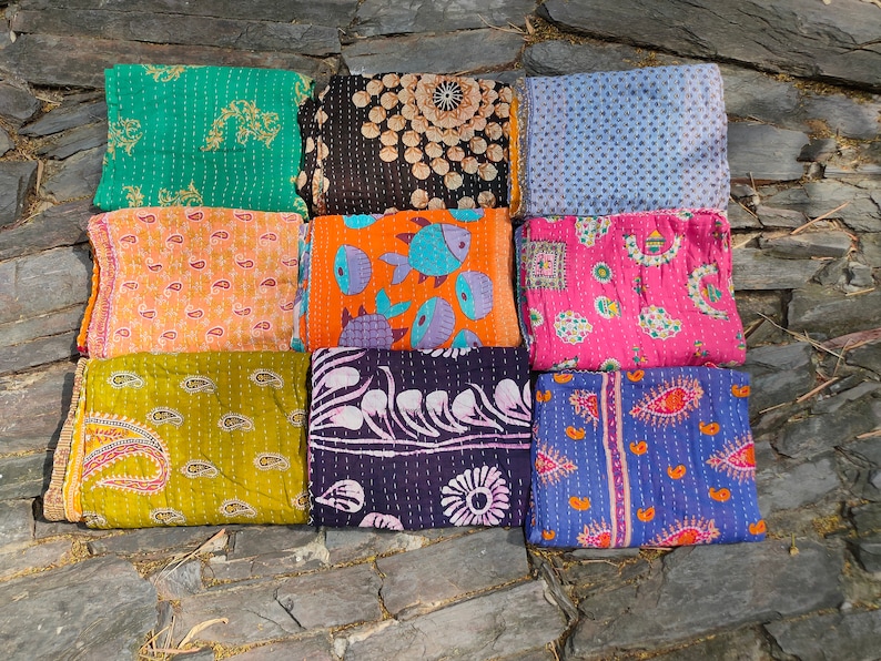 Wholesale Lot Of Indian Vintage Kantha Quilt Handmade Throw Reversible Blanket Bedspread Cotton Fabric BOHEMIAN quilt Bild 3