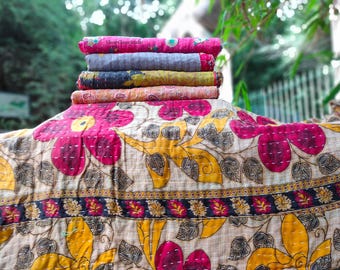 Boho bedspread cotton kantha blankets vintage handstitched reversible twin kantha quilt