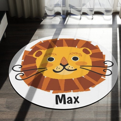 Personalized lion carpet, round area rug, nursery rug, shops playroom rug, lion nursery rug, safari nursery round area rug, rug carpet home decor