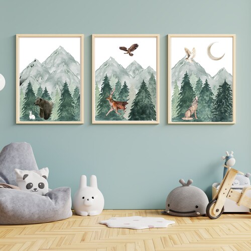 Mountain Nursery Wall Decor Woodlands Nursery Decor Forest Etsy