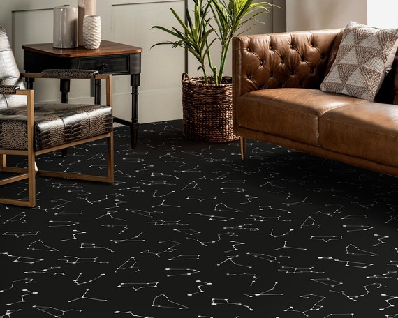 Constellation Galaxy Pattern Vinyl Flooring Black Homecoming Constellation Galaxy Pattern Vinyl, Custom Printed Linoleum Flooring