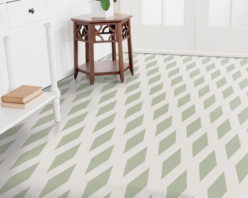 Retro Rhombi Vinyl Flooring Green Linoleum in Roll White - Etsy Australia