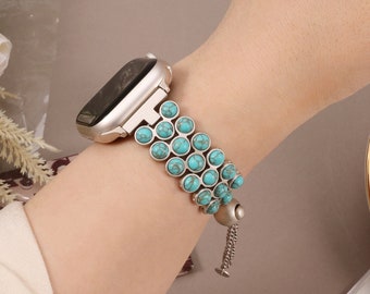 Bracelet Apple Watch pour femme 38/40/41/42/44/45/49 mm, bijoux faits main bracelet en métal turquoise avec motif nid d'abeille pour Iwatch série SE9-1