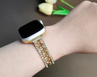 Chaîne Apple Watch Band 49/45/44/42/41/40/38 mm, bracelet en métal avec diamants scintillants et scintillants pour iWatch Series Ultra 2/SE/9/8/7/6/5-1