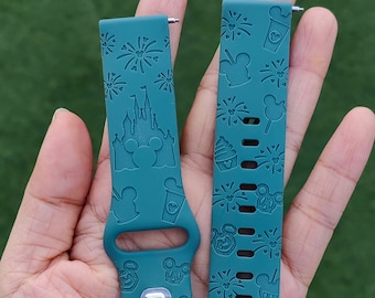 Disneyworld Samsung Galaxy Watch 6/5/Watch 4 40mm 44mm/Watch 5 Pro 45mm Band,Disney Castle Theme Park Engraved 20mm Watch Band Silicon Strap