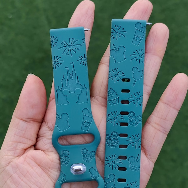 Disneyworld Samsung Galaxy Watch 6/5/Watch 4 40mm 44mm/Watch 5 Pro 45mm Band,Disney Castle Theme Park Engraved 20mm Watch Band Silicon Strap