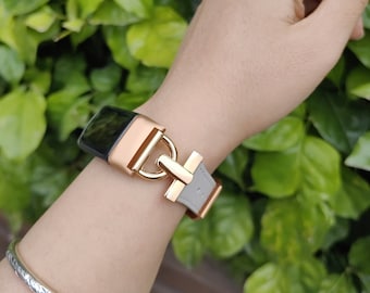 Bracelet de rechange en cuir Fitbit Charge 5 pour femme - Bracelet fin et élégant avec boucle en forme de D, compatible avec les bracelets Charge 6