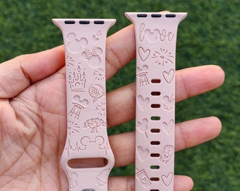 Disney Castle Theme Park Apple Watch Band 38mm 40mm 41mm 42mm 44mm 45mm49 Women Mickey Snack Engraved Silicone Strap for iWatch Series 9/8-1