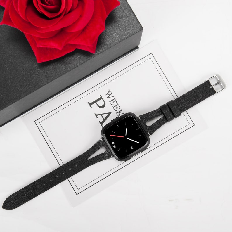 Leder Uhrenband für Fitbit Versa Slim Superior Leder Uhrenarmband für Fitbit Versa 2 Damen atmungsaktive Armbänder Ersatz Zubehör Bild 2