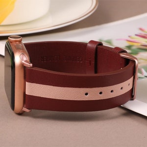 Bracelet en cuir de luxe pour Apple Watch, 49 mm 45 mm 41 mm 40 mm 42 mm 44 mm 38 mm pour femme homme Bracelet pour Apple Watch série Ultra 9 8 7 6 5 4 3 2 Wine red Pink