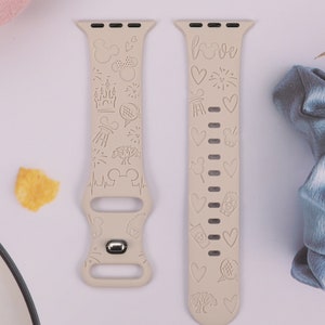 Disney Castle Theme Park Apple Watch Band 38mm 40mm 41mm 42mm 44mm 45mm49 Women Mickey Snack Engraved Silicone Strap for iWatch Series 9/8-1 Starlight