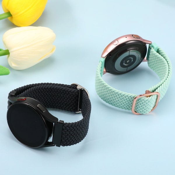 Lot de 2 bracelets de montre en nylon élastique 20 mm pour Samsung Galaxy Watch 4 Bracelet extensible réglable 40 mm/44 mm pour Samsung Active 2 40 mm/Watch 3 41 mm