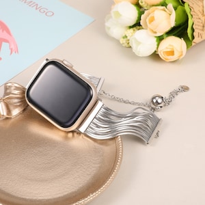 Bracelet à pampilles pour Apple Watch 38 mm 40 mm 41 mm 42 mm 44 mm 45 mm 49 mm Femme, Bracelet chaîne élégant pour iWatch Ultra SE Series 9 8 7 6 5 4 3 Argent