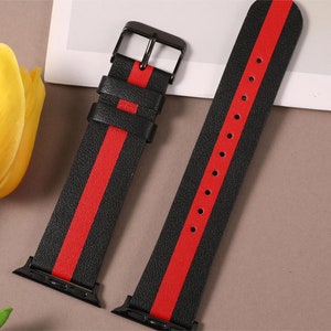 Luxury Leather Strap for Apple Watch Band, 49mm 45mm 41mm 40mm 42mm 44mm 38mm for Women Men Apple Watch Strap Ultra Series 9 8 7 6 5 4 3 2 Black Red