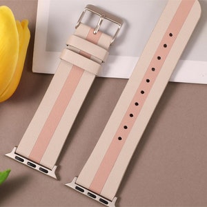 Luxury Leather Strap for Apple Watch Band, 49mm 45mm 41mm 40mm 42mm 44mm 38mm for Women Men Apple Watch Strap Ultra Series 9 8 7 6 5 4 3 2 Starlight Pink