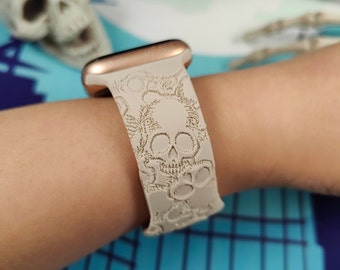 Halloween Skull Engraved Silicone Band Apple Watch Band 49mm/45mm/44mm/42mm/41mm/40mm/38mm Women Men  Holiday Gift for iWatch Series 8-1