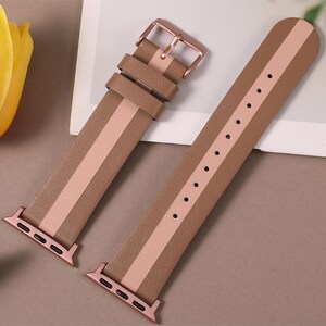 Luxury Leather Strap for Apple Watch Band, 49mm 45mm 41mm 40mm 42mm 44mm 38mm for Women Men Apple Watch Strap Ultra Series 9 8 7 6 5 4 3 2 Brown Pink