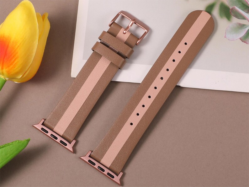 Luxury Leather Strap for Apple Watch Band, 49mm 45mm 41mm 40mm 42mm 44mm 38mm for Women Men Apple Watch Strap Ultra Series 9 8 7 6 5 4 3 2 Brown Pink