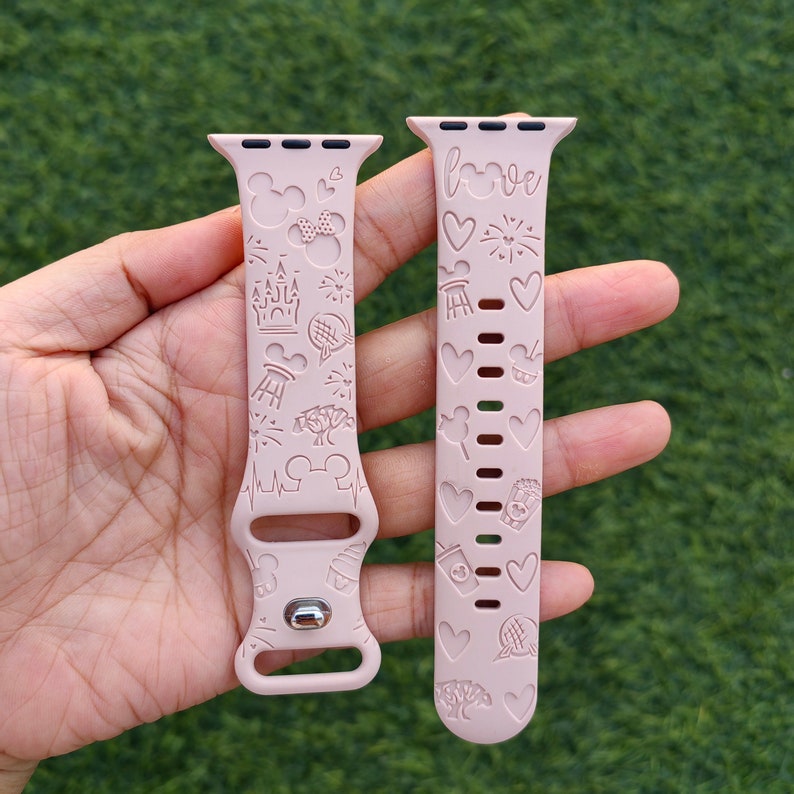 Disney Castle Theme Park Apple Watch Band 38mm 40mm 41mm 42mm 44mm 45mm49 Women Mickey Snack Engraved Silicone Strap for iWatch Series 9/8-1 image 1