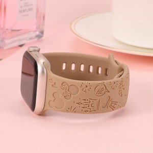 Disney Castle Theme Park Apple Watch Band 38mm 40mm 41mm 42mm 44mm 45mm49 Women Mickey Snack Engraved Silicone Strap for iWatch Series 9/8-1 Walnut