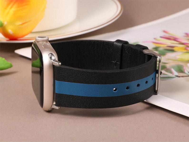 Luxury Leather Strap for Apple Watch Band, 49mm 45mm 41mm 40mm 42mm 44mm 38mm for Women Men Apple Watch Strap Ultra Series 9 8 7 6 5 4 3 2 Black Blue