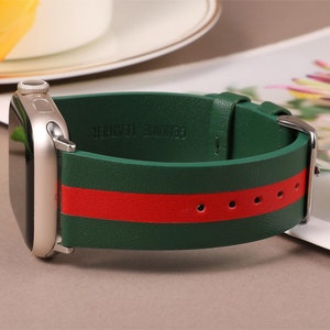 Luxury Leather Strap for Apple Watch Band, 49mm 45mm 41mm 40mm 42mm 44mm 38mm for Women Men Apple Watch Strap Ultra Series 9 8 7 6 5 4 3 2 Green Red