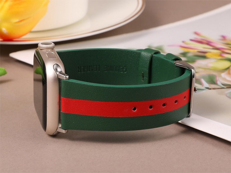 Luxury Leather Strap for Apple Watch Band, 49mm 45mm 41mm 40mm 42mm 44mm 38mm for Women Men Apple Watch Strap Ultra Series 9 8 7 6 5 4 3 2 Green Red