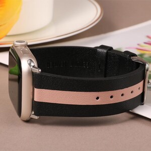 Luxury Leather Strap for Apple Watch Band, 49mm 45mm 41mm 40mm 42mm 44mm 38mm for Women Men Apple Watch Strap Ultra Series 9 8 7 6 5 4 3 2 Black Pink