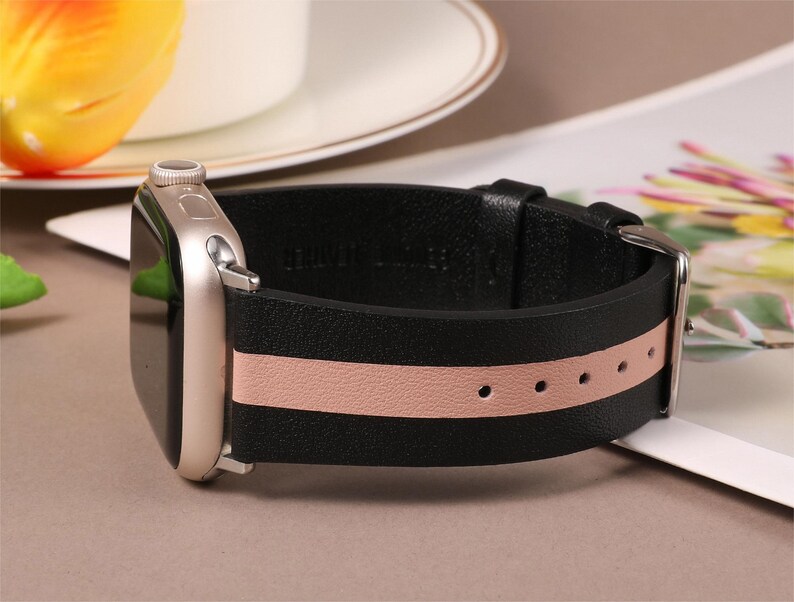 Luxury Leather Strap for Apple Watch Band, 49mm 45mm 41mm 40mm 42mm 44mm 38mm for Women Men Apple Watch Strap Ultra Series 9 8 7 6 5 4 3 2 Black Pink