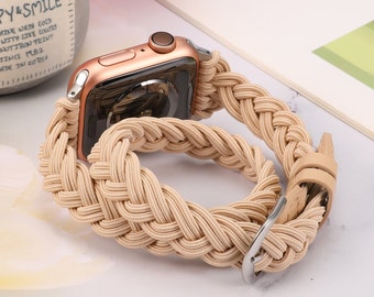Bracelet tressé double tour compatible avec Apple Watch Bracelet 38 mm 42 mm femme, Bracelet tissé extensible pour iWatch Ultra Series 8 SE 7 6 5 4 3 2 1
