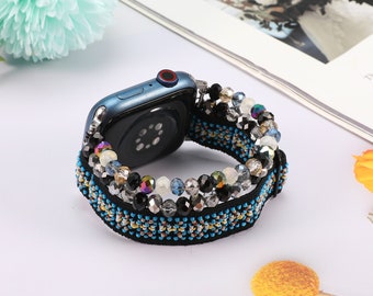 Bracelet perlé Bracelet Bracelet Bracelet pour Apple Watch Band 38mm 40mm 41mm Femmes Bracelet Élastique pour iWatch Series SE / 7/6/5/4/3/2/1 Boho Stretchy Band