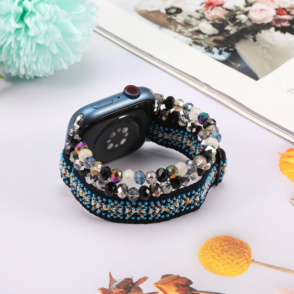 Beaded Bracelet Watch Band for Apple Watch Band 38mm 40mm 41mm Women Elastic Strap for iWatch Series SE/7/6/5/4/3/2/1 Boho Stretchy Band